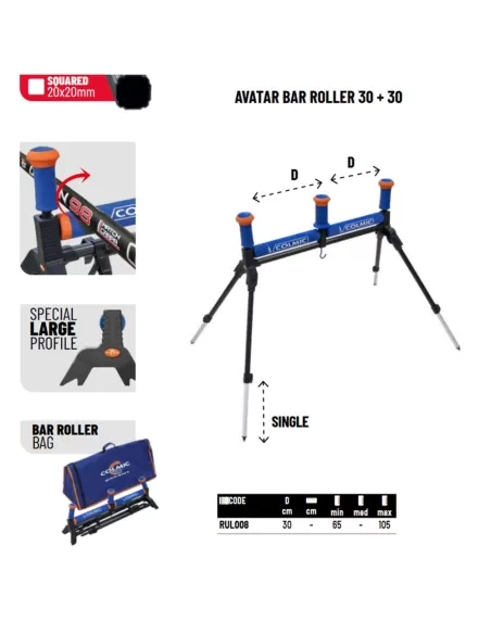 Colmic Avatar Bar Roller Rullo 65 cm 30+30 cm altezza massima 105 cm
