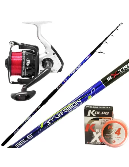 Kit Fishing Sturgeon Torpedo Reel Kolpo Braided 300 mt