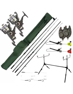 Carpfishing Kit: 2 Rods 2 Reels 2 Signalers 1 Pod 1 Scabbard 2 Terminals 2 Swingers
