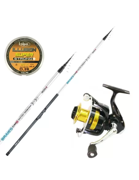 Combo Bolognese Canna Braies 5 m Mulinello Most Fluoro Coated 150 mt Kit da pesca Sele
