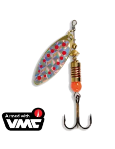 Rotary Spinning Elongated Scoop Spoon Gold Holographic Red Spots 