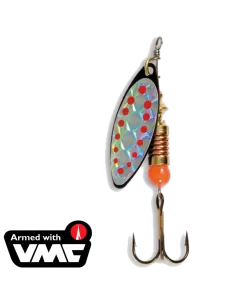 Spinning Black Elongated Scoop Spoon Rotating Holographic Red Spots 