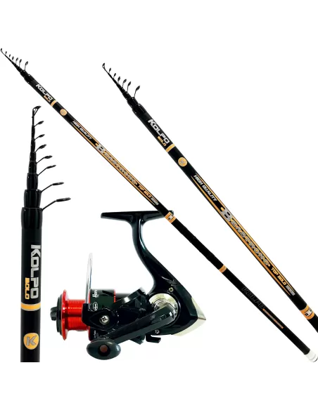 Kolpo Combo Pesca Bolognese Canna in Carbonio Anelli Sic Mulinello 6 bb Bobina Alluminio Kit da pesca Kolpo