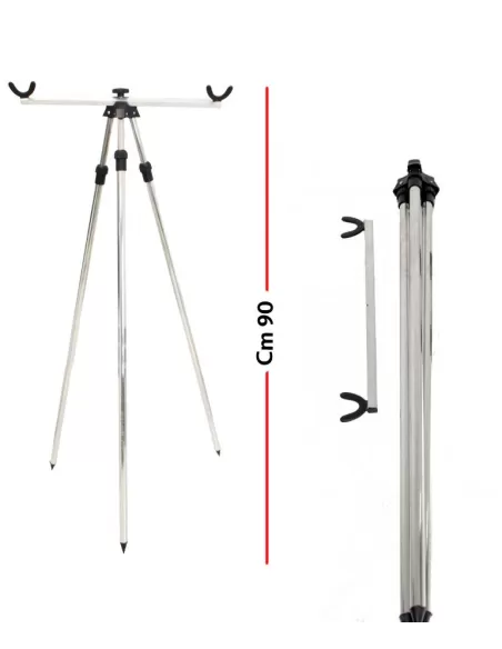 Tripod fishing surf casting made of aluminum with adjustable legs in height.