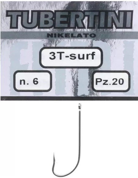 Tubertini fishing hooks series 3 T surf with eyelet long straight shank fine wire 20pcs Tubertini Fishing Eyelet Hooks