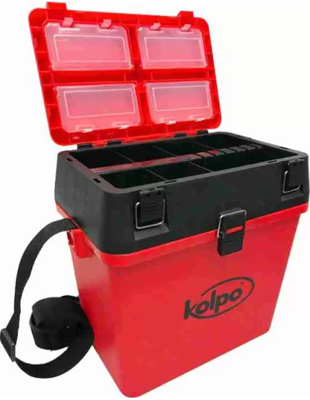 Kolpo Paniere Panchetto da Pesca con Seduta Porta Accessori e Tracolla Red Cassette Pesca Kolpo