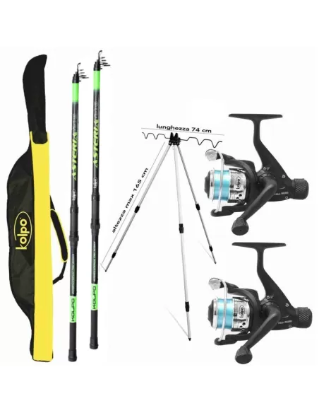 Kit Due Canna Pesca Surf Fondo 2 Mulinelli Kolpo Filo Tripode e Fodero Kit da pesca Kolpo