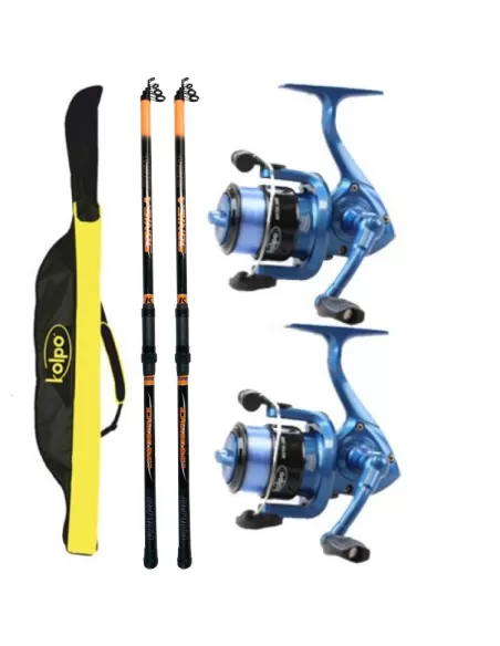 Kit Pesca Due Canne Surf Due Mulinelli Kolpo Porta Canne Kit da pesca Kolpo