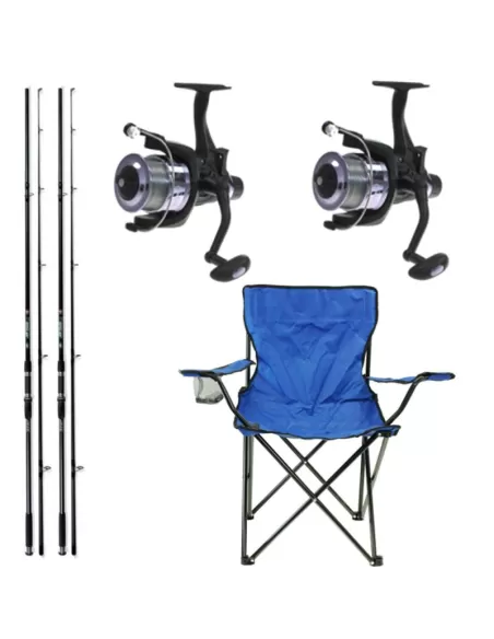Kit Pesca Fondo Lago 2 Canne 2 Mulinelli con Filo 1 Sedia Kit da pesca Kolpo
