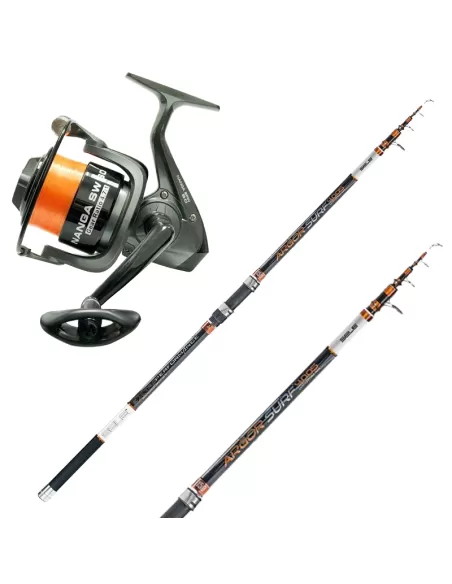 Kolpo Combo Surfcasting Canna Carbonio Mulinello e Filo Kit da pesca Kolpo