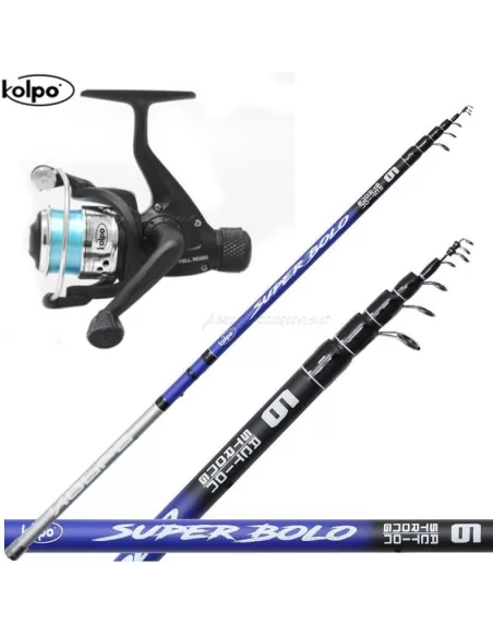 Combo per la Pesca a Bolognese Canna Carbonio Mulinello con Filo Kit da pesca Kolpo