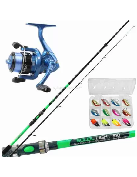Kolpo Combo Pesca Spinning Light Completo Canna Mulinello Filo Spoon Scatola Kit da pesca Kolpo