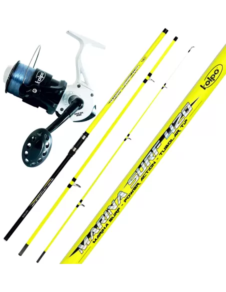 Kolpo Kit Pesca Surf Casting Canna 200gr 4.20mt 3 sezioni Mulinello 8000 Bobina Conica Kit da pesca Kolpo