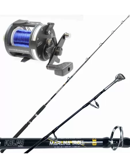 Kolpo Combo Traina Canna Marlina Mulinello Troll Con Filo  Kit da pesca Kolpo