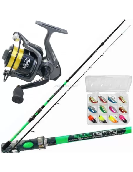 Kit Pesca Spinning Trota Fiume Lago Canna Cucchiaini Rotanti