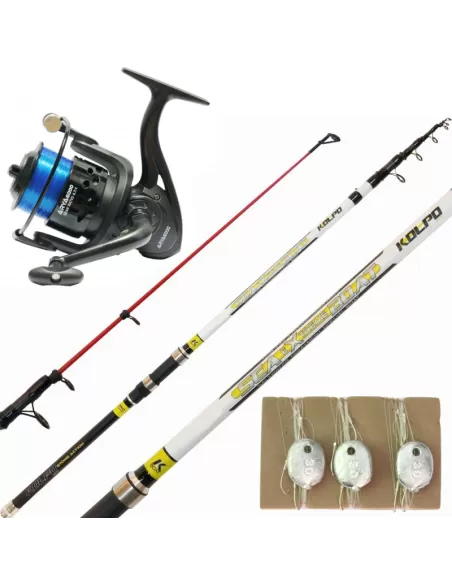 Kolpo Kit Pesca Bolentino Completo Canna Mulinello Filo e Lenze Pronte Kit da pesca Kolpo