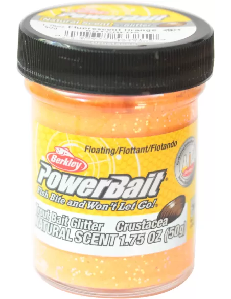 Berkley Powerbait Glitter Trout Bait Fluorescent Orange Crustacea Pastella per Trote Esche da pesca Berkley