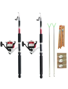 Completo per la Pesca con 2 Canne 2.70 mt 2 Poggia Canne 2 Mulinelli Filo e Lenze Kit da pesca Kolpo