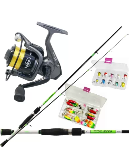 Kit Combo 42 pz Pesca Spinning Canna Mulinello Filo e 40 Artificiali Kit da pesca Kolpo
