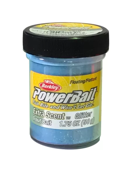 Berkley Powerbait Glitter Trout Bait White Neon Blu Extra Scent Pastella per Trote Esche da pesca Berkley