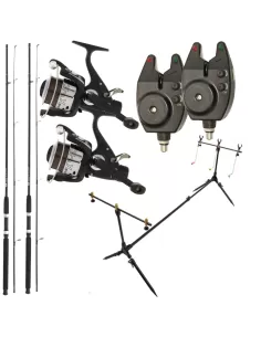 Kit Carpfishing 2 Canne 2 Mulinelli 2 Segnalatori 1 Pod