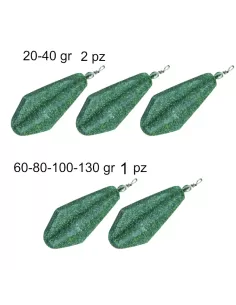 Mistrall Piombi Case with Green Swivel Pack of 3 sinkers and 2 sinkers