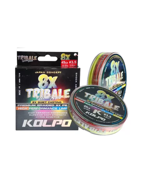 Kolpo Tribale Trecciato 8 Capi Multicolor 300mt  Fili da pesca Kolpo