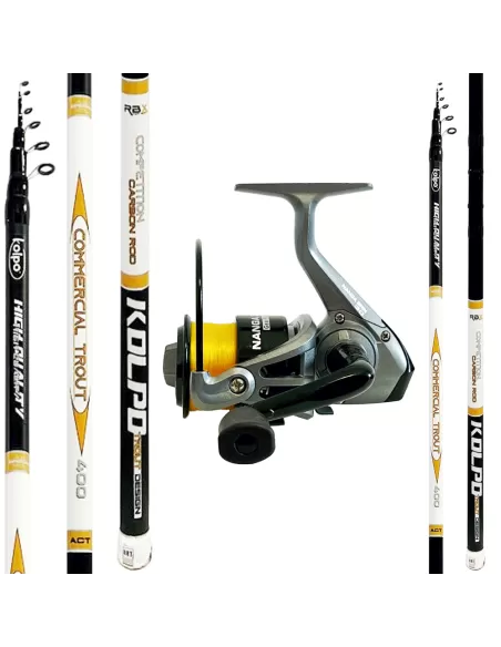 Kit Pesca Trota Lago Completo - Canna Bolognese 4 Mt, Mulinello Filo 0.20mm, Galleggianti, Ami, Girelle E Piombini
