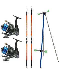 Complete Surfcasting Fishing Combo 2 Rods 2 Reels and Tripod