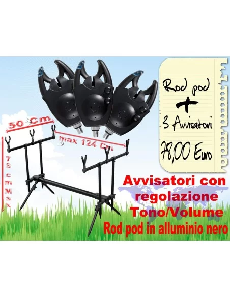 Kit carpfishing - 3 Avvisatori e pod in alluminio Rod pod Carpfishing Lineaeffe