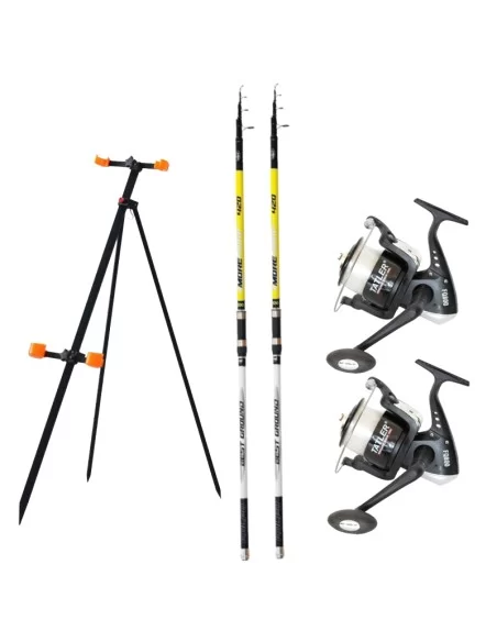Surfcasting Fishing Combo 2 Carbon Rods 2 Tripod Wire Reels