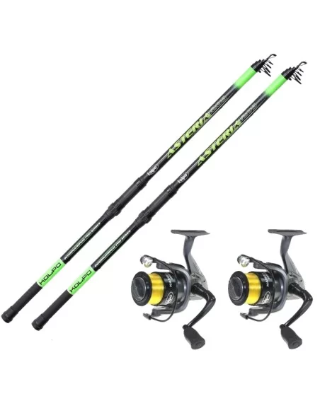 Kit Surfcasting Fondo con 2 canna 420 2 Mulinello Kolpo Nanga con Filo da Pesca Kit da pesca Kolpo