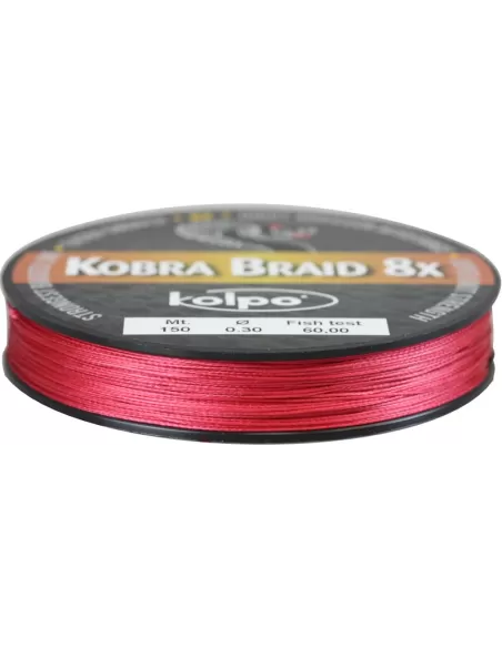 Trecciato Braid 8 Capi Kobra Kolpo Rosso 150 mt Fili da pesca Kolpo
