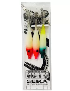 Seika Squid Leader silk ready line armed with 3 artificial 75 mm Squid and pulp Seika