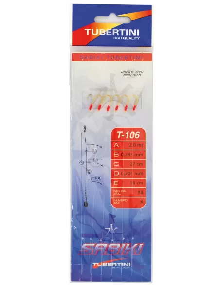 Tubertini Sabiki T-106 realizzato con pelle di pesce ideale per sgombri sugheri e boghe Sabiki Tubertini