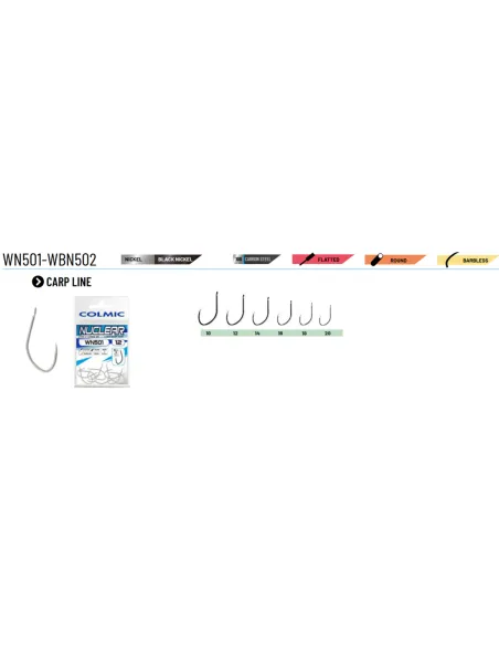 Colmic WN501 fishing hook with nickel-plated spade without barb suitable for fishing in carp fisheries Colmic Fishing Spade Hook