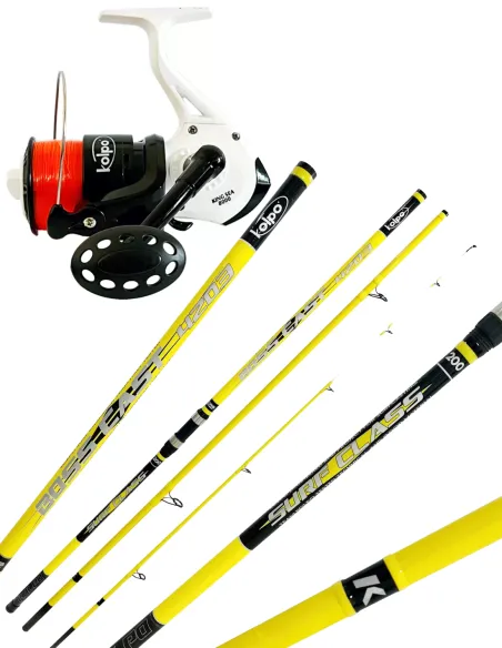 Combo Surfcasting Canna 200 gr carbonio Mulinello e Filo Kit da pesca Kolpo