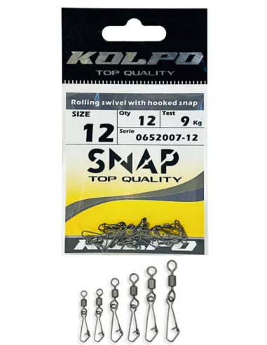 Kolpo Rolling + Hooked Snap Fishing Swivels with Anti-Opening Snap Hook 12pcs Home Kolpo