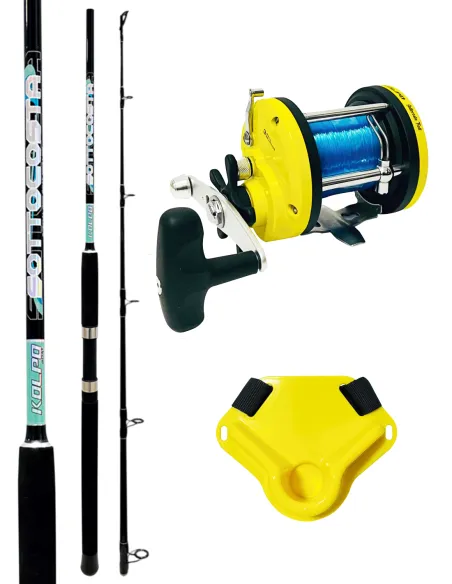kolpo combo pesca traina completo canna mulinello filo e cinta combattimento Kit Traina Kolpo