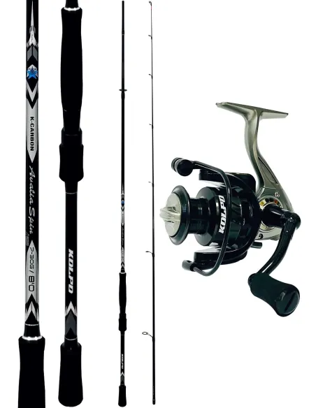 Kolpo kit pesca spinning con canna in carbonio 7/30 g e mulinello 3000 Kit Spinning Kolpo
