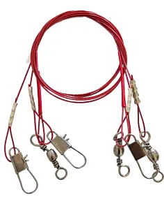 Kolpo Red Steel Cables 30 cm – Set of 3 with Snap Hook and Swivel for Predator Fishing