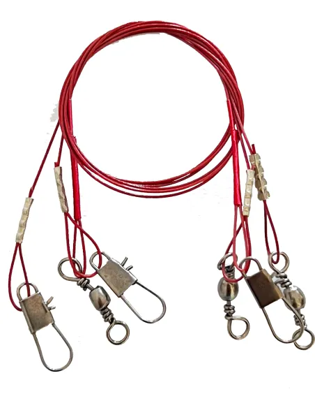 Kolpo Red Steel Cables 30 cm – Set of 3 with Snap Hook and Swivel for Predator Fishing