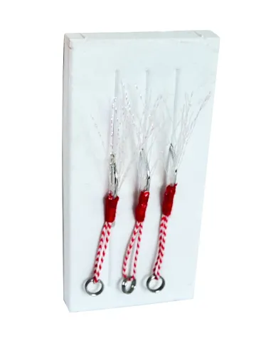 Kolpo Assist Hooks – Jigging and Spinning Hooks with Feathers and Scent (3pcs, Super Cut Chemical Sharpening)