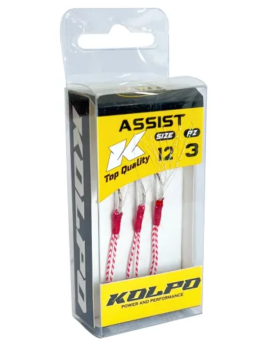 Kolpo Assist Hooks – Jigging and Spinning Hooks with Feathers and Scent (3pcs, Super Cut Chemical Sharpening)