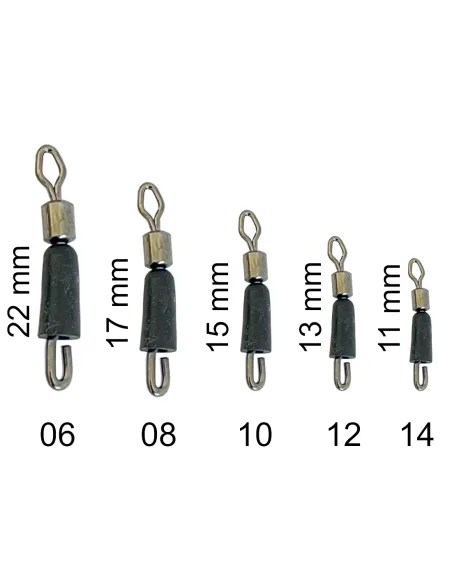 Kolpo Quick Change Swivel with snap hook and rubber cap for surfcasting, 5 sizes, 5 pcs