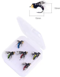 Kolpo Set of 5 Realistic Sinking Fly Fishing Flies on 10x15mm Hooks, High Quality