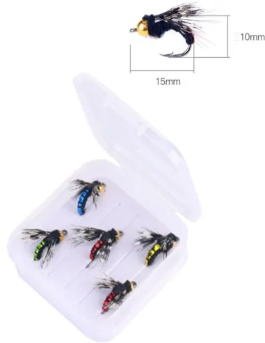 Kolpo Set of 5 Realistic Sinking Fly Fishing Flies on 10x15mm Hooks, High Quality