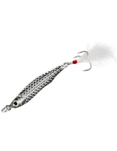 Kolpo Metal Jig Real 15 g – Professional Metal Jig with Treble Hook and Feather, Silver and Gold for Vertical Fishing 2