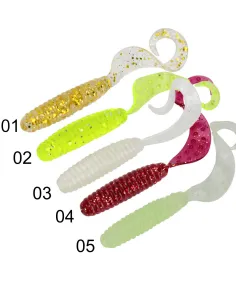 Kolpo Soft Worm Falcetti 6.5 cm 2.4 g – 5 pcs, 5 Colors, perTrote, Peaches and Black Bass 2