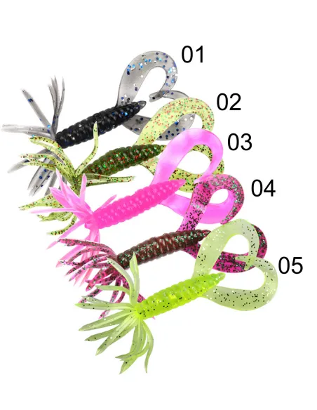Kolpo Soft Worm Sickles 7 cm 1.8 g – Double Tail and Umbrella, 5 pcs, 5 Colors, High Attractiveness